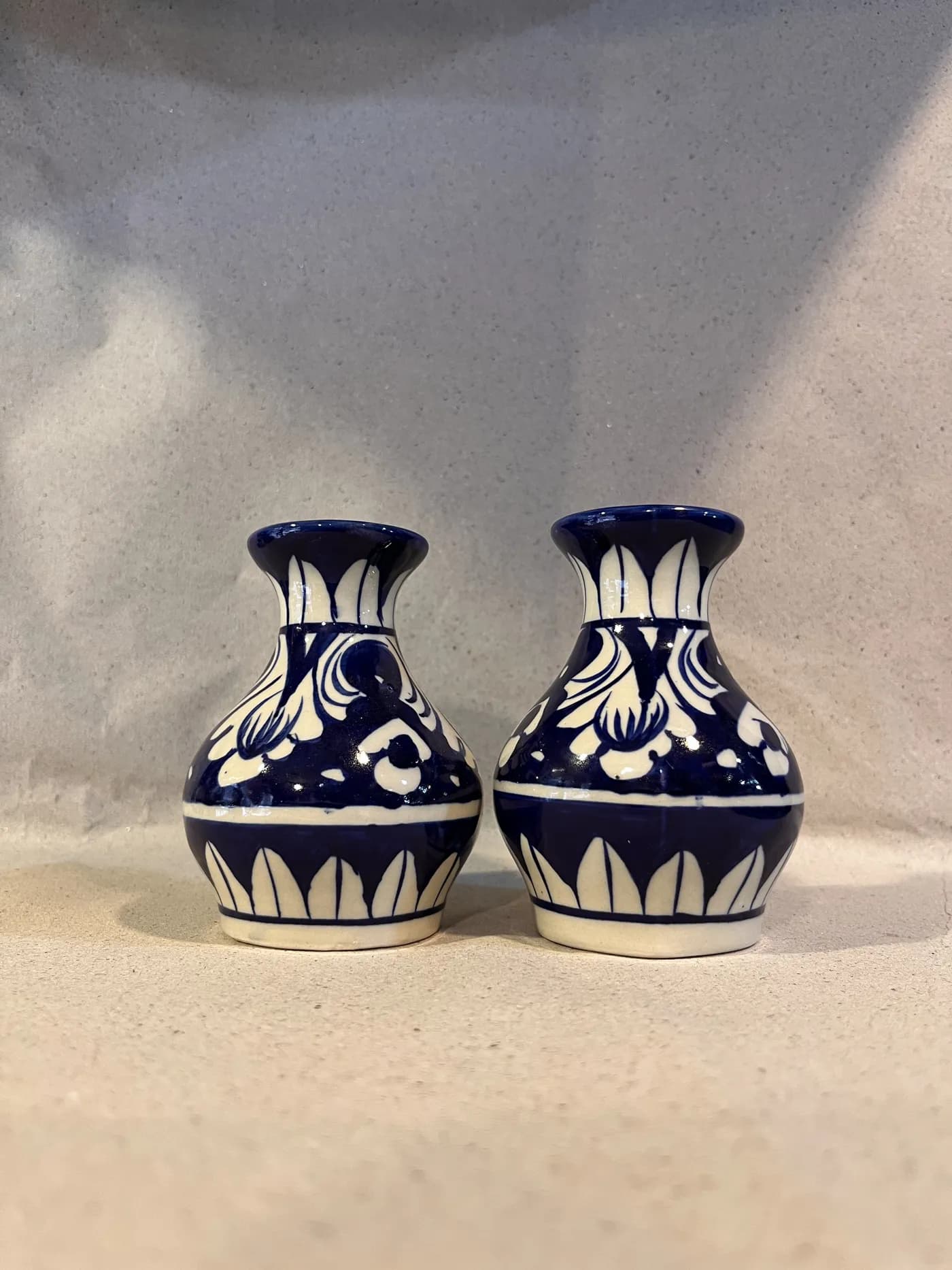 Blue Pottery Miniature Round Vases (Pair, 4-Inch)