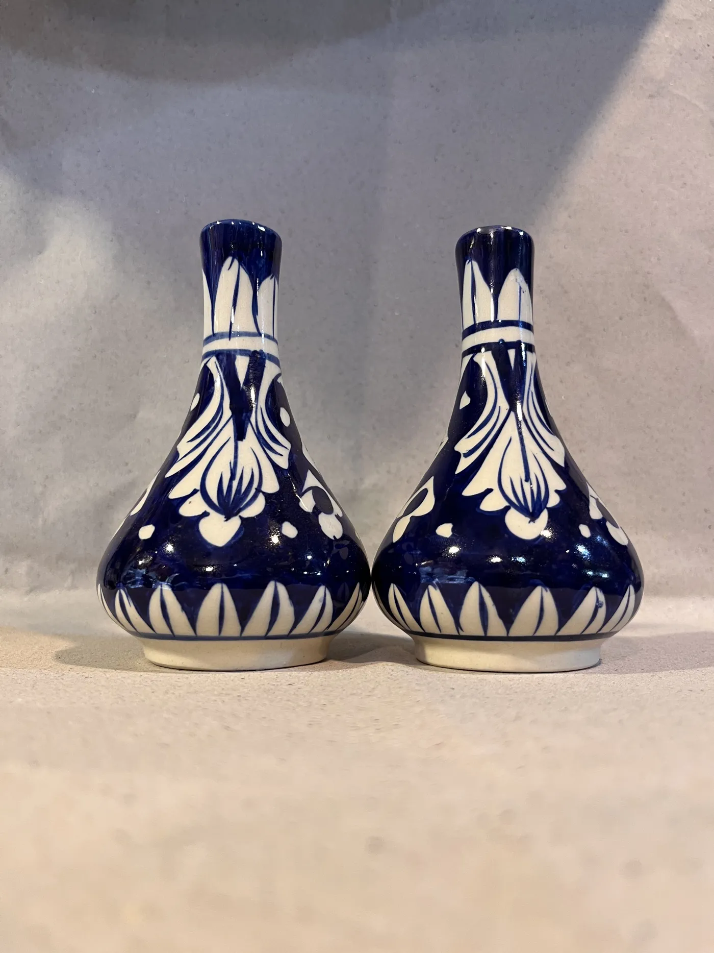 Authentic Pakistani handcrafted Blue Pottery Straight Neck Vases (Pair, 5-Inch) - Artisan Craft from Ghazali Handicrafts Lahore