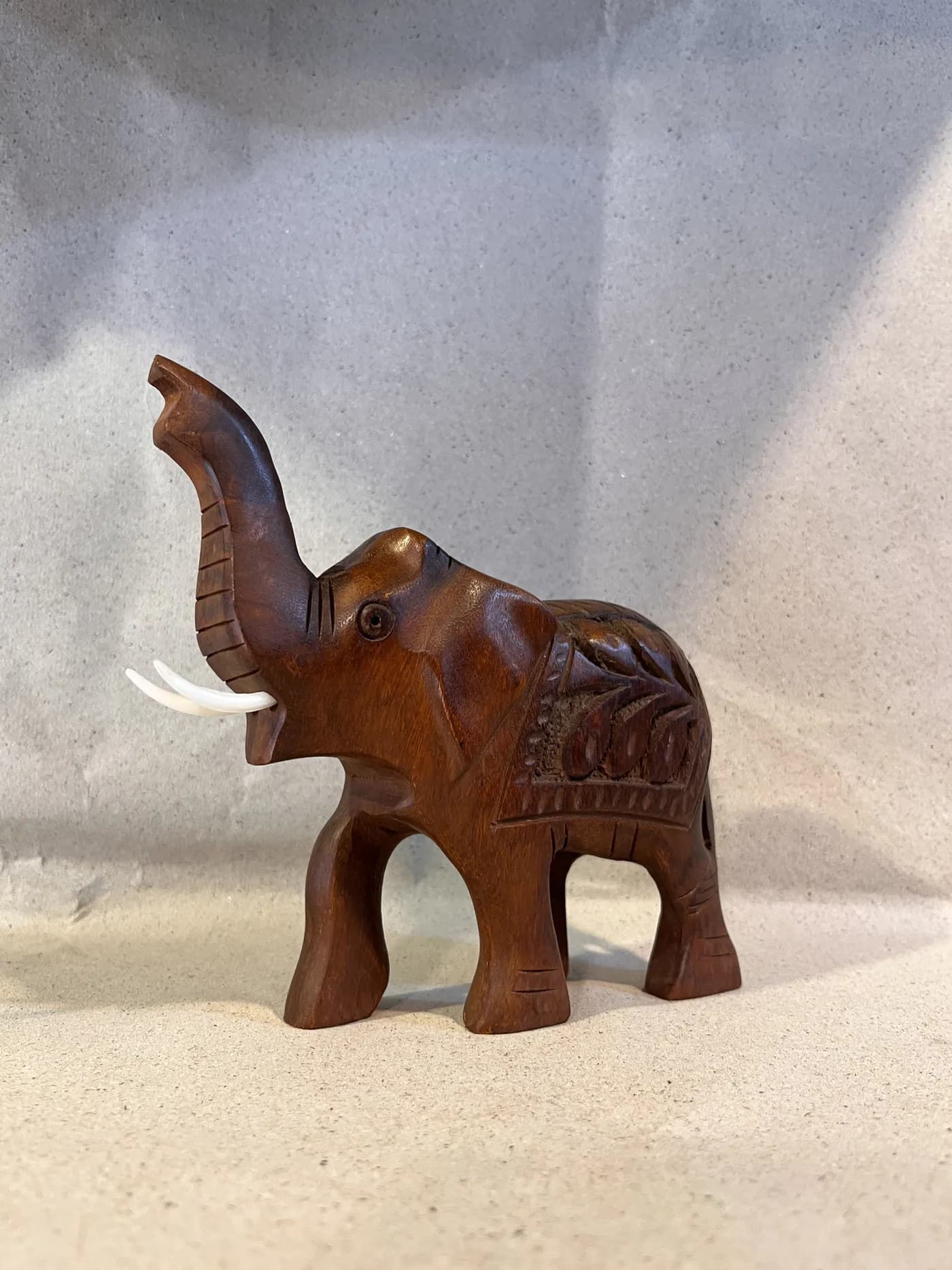 Hand-Carved Sheesham Wood Elephant Trio Set (3-Piece)