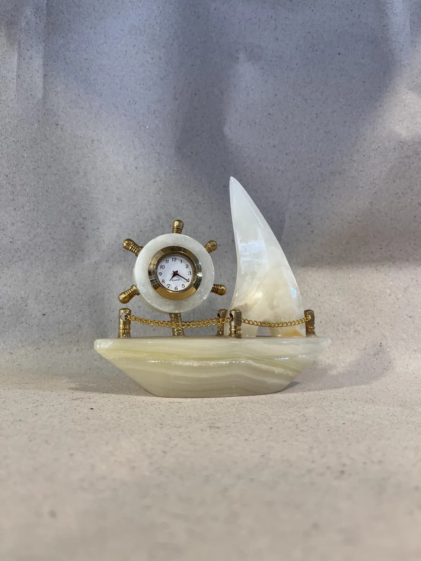 Handcrafted Marble Sailboat Desk Clock (5-Inch)