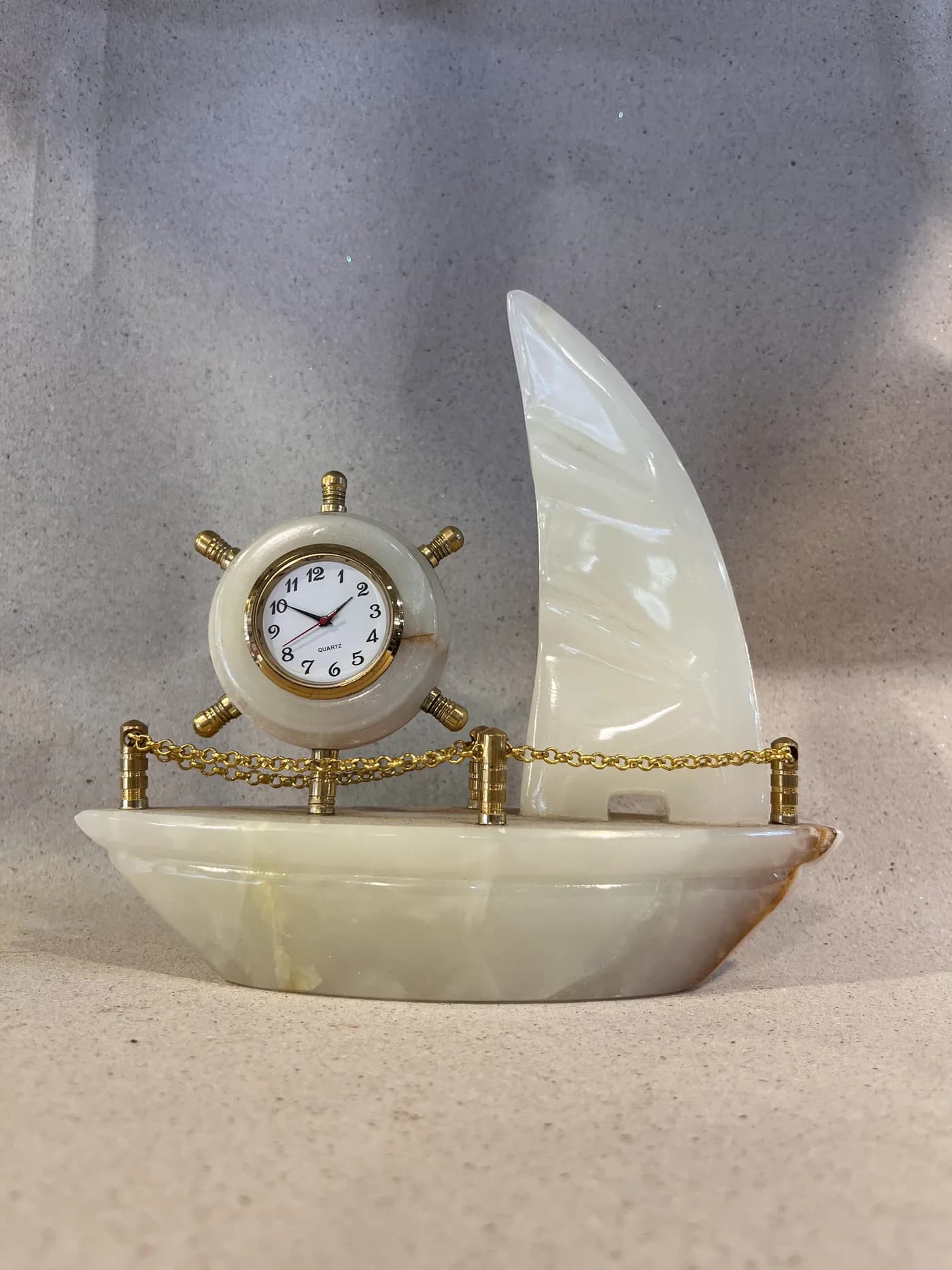 Authentic Pakistani handcrafted Handcrafted Marble Sailboat Desk Clock (7-Inch) - Artisan Craft from Ghazali Handicrafts Lahore
