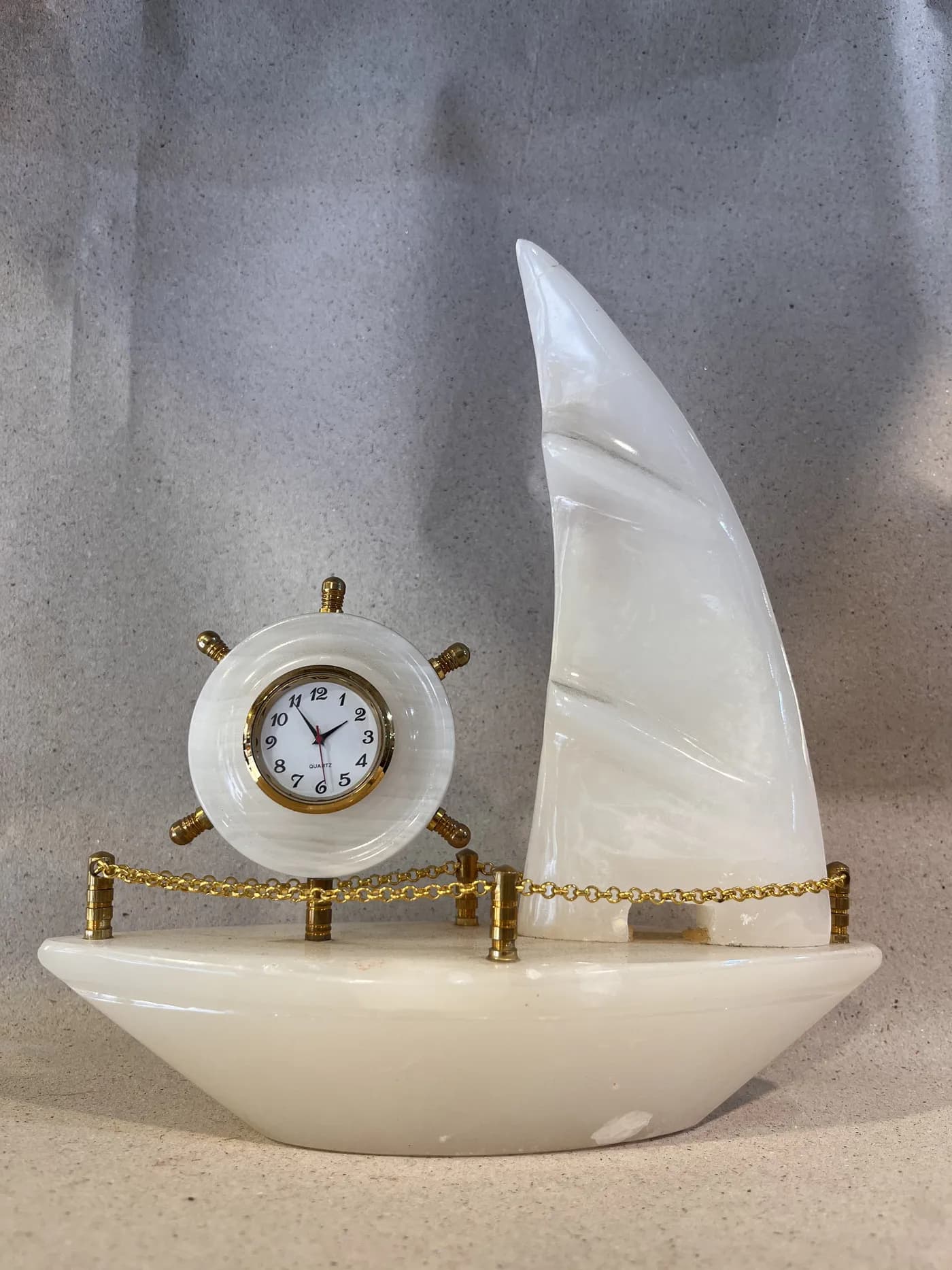 Authentic Pakistani handcrafted Handcrafted Marble Sailboat Desk Clock (8-Inch) - Artisan Craft from Ghazali Handicrafts Lahore