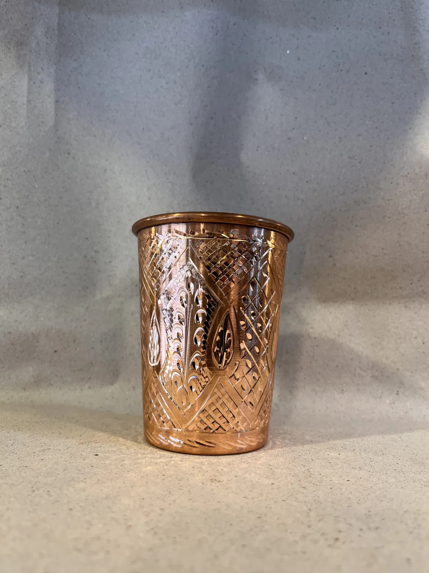 Handcrafted Traditional Engraved Pure Copper Glass (3.5-Inch)